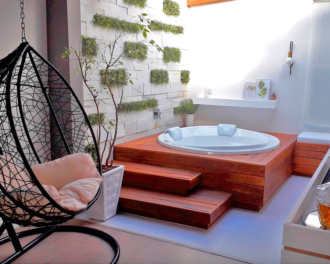 Deck em madeira com stain Osmocolor.